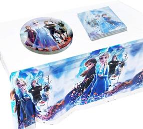 img 4 attached to Frozen Themed Party Supplies Bundle: 20 Plates, 20 Napkins, and 1 Tablecover Kit - Perfect for Birthday Parties!