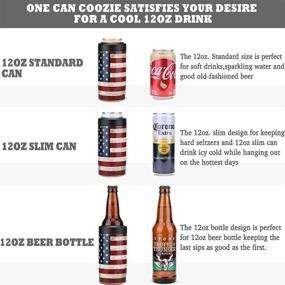 img 3 attached to 🍺 2-Pack 4-IN-1 Slim Can Cooler - Stainless Steel Can Sleeves for 12 Oz Beer & Soda, Insulated to Keep Beverages Cold - American Flag & Black