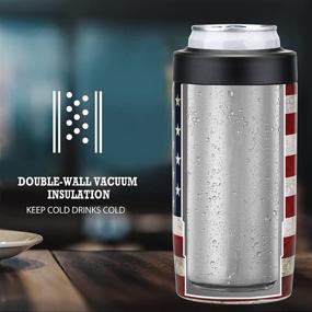 img 2 attached to 🍺 2-Pack 4-IN-1 Slim Can Cooler - Stainless Steel Can Sleeves for 12 Oz Beer & Soda, Insulated to Keep Beverages Cold - American Flag & Black