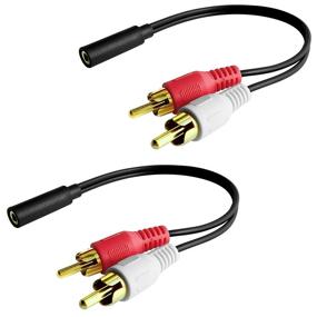 img 2 attached to Аудио кабель "Y Connector": 3.5 мм женский разъем на 2 мужских RCA стерео кабель (2 шт) - высококачественная передача звука.