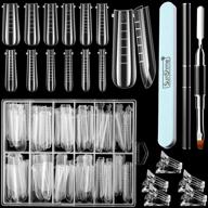 💅 120-piece dual nail forms set for gel nail extensions in coffin shape - clear acrylic/uv nails with 12 sizes scale, nail clips, gel brush pen, and 600/3000 grit nail buffer logo