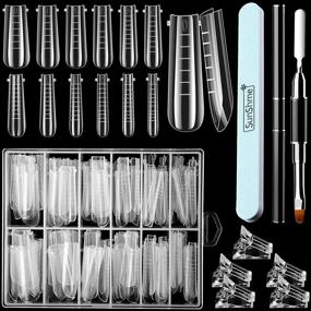 img 4 attached to 💅 120-Piece Dual Nail Forms Set for Gel Nail Extensions in Coffin Shape - Clear Acrylic/UV Nails with 12 Sizes Scale, Nail Clips, Gel Brush Pen, and 600/3000 Grit Nail Buffer