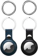 🔑 2 pack leather airtag case with anti-lost keychain - protective holder for apple airtags tracker - finder airtag wallet for dog keyring - apple airtag accessories logo
