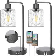 🏡 pair of farmhouse rustic table lamps in rocky black for bedroom nightstand with 3-way dimmable touch control - industrial bedside lamps featuring 2 usb charging ports & ac outlet for living room office - bulbs included логотип