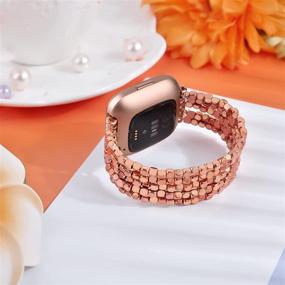 img 2 attached to Stylish Handmade Beaded Bracelet Band for Fitbit Versa 2/Versa/Versa Lite/Versa SE - Elastic Stretch Strap for Women and Men - Rose Gold Replacement Bands