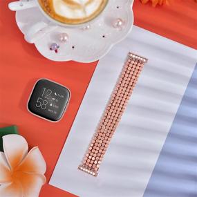 img 3 attached to Stylish Handmade Beaded Bracelet Band for Fitbit Versa 2/Versa/Versa Lite/Versa SE - Elastic Stretch Strap for Women and Men - Rose Gold Replacement Bands