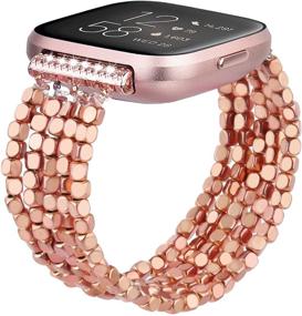 img 4 attached to Stylish Handmade Beaded Bracelet Band for Fitbit Versa 2/Versa/Versa Lite/Versa SE - Elastic Stretch Strap for Women and Men - Rose Gold Replacement Bands