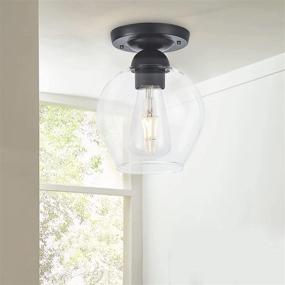 img 3 attached to Modern Industrial Black Flush Mount Ceiling Light with Clear Glass - Stylish Farmhouse Fixture for Hallway, Bedroom, Dining Room, and Kitchen