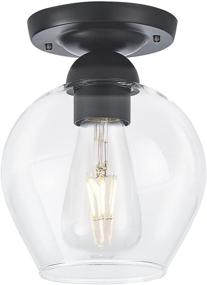 img 4 attached to Modern Industrial Black Flush Mount Ceiling Light with Clear Glass - Stylish Farmhouse Fixture for Hallway, Bedroom, Dining Room, and Kitchen