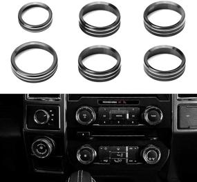 img 3 attached to 🔲 Aluminum Knob Ring Covers Trim Kit [6-PCS] for RDBS Interior: Air Conditioner, Stereo Volume/Tune, Trailer/4WD Switch Knob Button Console Covers. Compatible with 2016-up Ford F150 XLT in Black