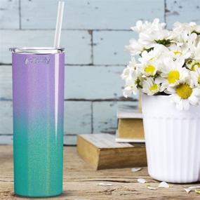 img 1 attached to 🧜 20 oz Stainless Steel Vacuum Insulated Travel Mug with Lid - Mermaid Glitter, Skinny Double Wall Design