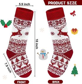 img 3 attached to 🧦 Set of 4 Knit Farmhouse Christmas Stockings – 18 Inch Large Size Cable Rustic Stocking with Snowflakes, Snowman, Santa, and Tree Decorations – Perfect for Family Holiday Xmas Party Decorations and Gifts