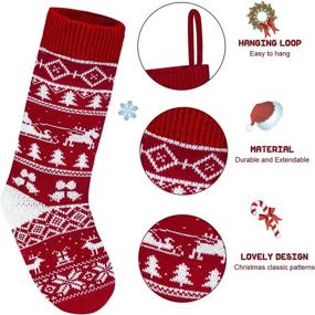 img 2 attached to 🧦 Set of 4 Knit Farmhouse Christmas Stockings – 18 Inch Large Size Cable Rustic Stocking with Snowflakes, Snowman, Santa, and Tree Decorations – Perfect for Family Holiday Xmas Party Decorations and Gifts