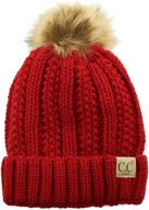 cozy and stylish kids cc sherpa lining pompom knit beanie cap hat for ages 2-7 logo