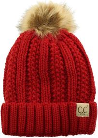 img 4 attached to Cozy and Stylish Kids CC Sherpa Lining Pompom Knit Beanie Cap Hat for Ages 2-7