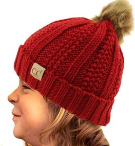 img 2 attached to Cozy and Stylish Kids CC Sherpa Lining Pompom Knit Beanie Cap Hat for Ages 2-7