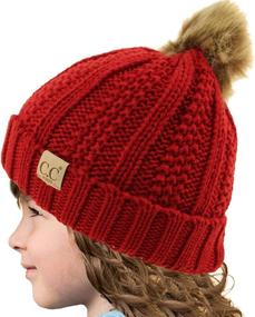 img 3 attached to Cozy and Stylish Kids CC Sherpa Lining Pompom Knit Beanie Cap Hat for Ages 2-7