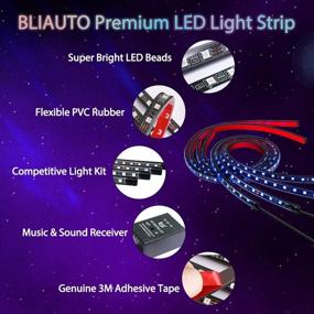 img 1 attached to 🚗 BLIAUTO Автомобильные подсветки: Набор неоновых подсветок для кузова - 4 шт. 8-цветных светодиодных полосы для автомобиля, водонепроницаемые светодиодные полосы 5050 RGB с беспроводным пультом ДУ, активация по звуку, в комплекте кабельные хомуты и винты (60x90 см)