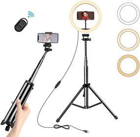 img 4 attached to 📸 Arvnka 10-inch Selfie Ring Light + 51-inch Extendable Selfie Stick Tripod + 2 Phone Holders & Remote, Dimmable LED Camera Ringlight with 3 Light Modes and 10 Brightness Levels, Perfect for Photography and Video