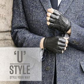 img 3 attached to High-quality YISEVEN Fingerless Lambskin Leather Motorcycle Men's Gloves & Mittens