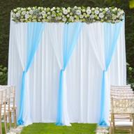 🎉 10ft x 7ft white blue tulle backdrop curtains for parties, weddings, baby showers, birthdays, bridal showers, gender reveals, photobooths, wrinkle-free chiffon backdrop panel, sheer backdrops drapes curtain logo