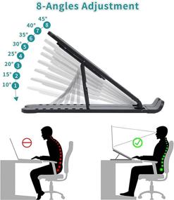 img 3 attached to 🔖 Подставка для ноутбука с антискользящим покрытием: портативная, регулируемая и совместимая с MacBook, HP, Dell, Lenovo - 8 уровней высоты, 10-15,6 дюймов (черная)