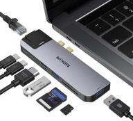 🔌 macbook pro usb c multiport adapter hub with 4k hdmi, gigabit ethernet, 2 usb, tf/sd card reader, usb-c 100w pd, thunderbolt 3 - macbook pro/air usb adapter logo