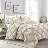 stylish and cozy: lush decor neutral ruffle diamond comforter set for king beds - 3 piece set logo