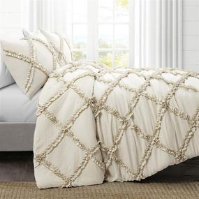 img 3 attached to Stylish and Cozy: Lush Decor Neutral Ruffle Diamond Comforter Set for King Beds - 3 Piece Set