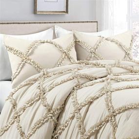 img 2 attached to Stylish and Cozy: Lush Decor Neutral Ruffle Diamond Comforter Set for King Beds - 3 Piece Set