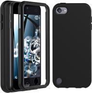 📱 black shockproof silicone case with built-in screen protector for ipod touch 7th/6th/5th gen - full body heavy duty rugged defender cover logo