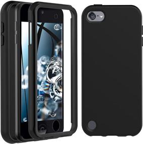 img 4 attached to 📱 Black Shockproof Silicone Case with Built-in Screen Protector for iPod Touch 7th/6th/5th Gen - Full Body Heavy Duty Rugged Defender Cover