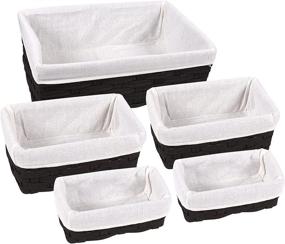 img 4 attached to 🧺 Juvale Black Wicker Nesting Baskets: 5-Piece Set for Stylish Shelf Storage Organization