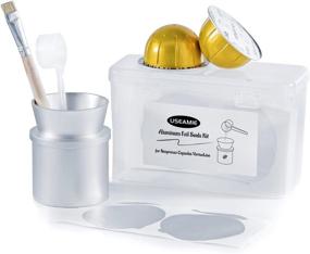 img 4 attached to 🔄 Metal Reusable Vertuo Capsule Refill Kit for Nespresso Vertuoline with Brush, Scoop, Holder, and 100 Aluminum Foil Seals - by USEAMIE