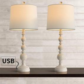 img 2 attached to 💡 OYEARS USB Table Lamp Set 2: Vintage Resin Décor for Living Room, Bedroom, and Bedside