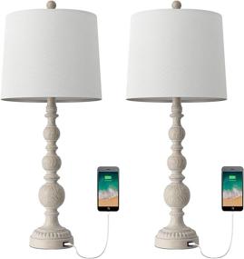 img 3 attached to 💡 OYEARS USB Table Lamp Set 2: Vintage Resin Décor for Living Room, Bedroom, and Bedside