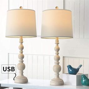 img 1 attached to 💡 OYEARS USB Table Lamp Set 2: Vintage Resin Décor for Living Room, Bedroom, and Bedside