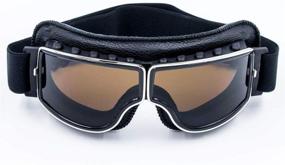 img 4 attached to 🏍️ Cynemo Vintage Pilot Leather Motorcycle Goggles | Stylish Riding Eyewear for Men and Women