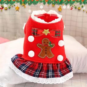 img 3 attached to 🎄 Tengzhi Cute Lace Pet Dress: Perfect Dog and Cat Clothes for Autumn and Winter Holidays - Gingerbread Man Red Plaid Skirt for New Year's and Christmas, Ideal for Teddy and Yorkshire Breeds