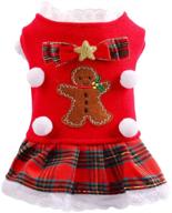 🎄 tengzhi cute lace pet dress: perfect dog and cat clothes for autumn and winter holidays - gingerbread man red plaid skirt for new year's and christmas, ideal for teddy and yorkshire breeds logo