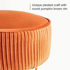 img 1 attached to 🪑 Brown Upholstered Velvet Round Ottoman with Gold Legs – Modern Footstool Vanity Stool, Pleated Vanity Chair, Makeup Stool for Vanity, Footrest for Living Room and Bedroom