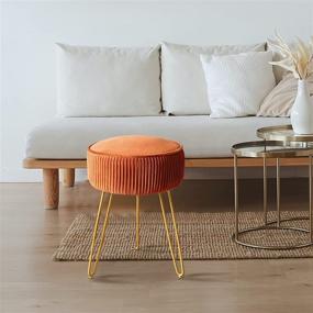 img 2 attached to 🪑 Brown Upholstered Velvet Round Ottoman with Gold Legs – Modern Footstool Vanity Stool, Pleated Vanity Chair, Makeup Stool for Vanity, Footrest for Living Room and Bedroom