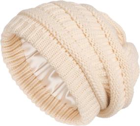 img 4 attached to 🧣 Winter Knit Beanie for Women - Satin Lined Cable Thick Chunky Cap - Men's Soft Slouchy Warm Hat