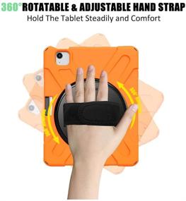 img 2 attached to 📱 ZenRich iPad Air 4 10.9 2020 Case with Screen Protector, Heavy Duty Shockproof Case for iPad 10.9 inch/iPad Pro 11 inch 2020/2018, Orange - Stand, Hand Strap, Shoulder Belt