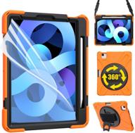 📱 zenrich ipad air 4 10.9 2020 case with screen protector, heavy duty shockproof case for ipad 10.9 inch/ipad pro 11 inch 2020/2018, orange - stand, hand strap, shoulder belt logo