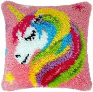 🦄 diy latch hook kits for sofa pillow cushion embroidery | animal pattern cross stitch kit | unfinished crocheting capet set | colorful unicorn design logo
