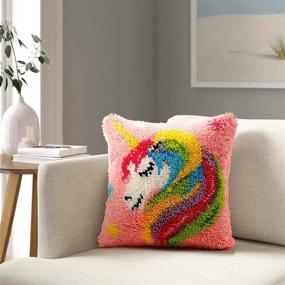 img 3 attached to 🦄 DIY Latch Hook Kits for Sofa Pillow Cushion Embroidery | Animal Pattern Cross Stitch Kit | Unfinished Crocheting Capet Set | Colorful Unicorn Design