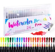 watercolor brush markers pens set - 24 colors water-based drawing marker brushes with water coloring brush - ideal for adult and kids coloring books, calligraphy - perfect mother's day & back to school gift (24) logo