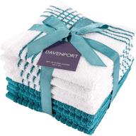 🧼 kaf home davenport cotton dish cloths - set of 8, 12 x 12 inches - absorbent & machine washable - ideal for countertop cleaning & household spills - teal 12x12 logo