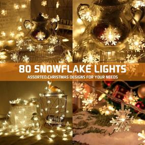 img 2 attached to Новогодняя гирлянда Chiachi 2 Pack Snowflake String Lights на 40 футов с 80 светодиодными волшебными огоньками и 36 ❄️ снежинками-наклейками на окна, водонепроницаемая, предназначена для декорации спален, внутри помещений и на открытом воздухе на вечеринках - теплый белый свет.